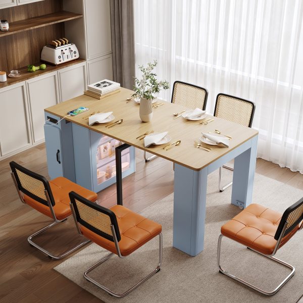 Extendable Dining Table with 3 Removable Leaf Inserts, Mobile Rolling Kitchen Island with Power Outlet & Space-Saving Storage Cabinet for Dining & Living Rooms