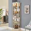 Lighted Corner Glass Curio Cabinet, Display Case for Living Room, Ideal for Antiques, Wine & Bar Glass Storage (Light Included)