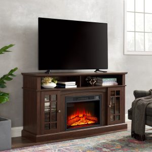 1-199.jpg Classic & Modern TV Media Stand with 23" Fireplace Insert, Entertainment Console for TVs Up to 65", Featuring Open & Closed Storage Space