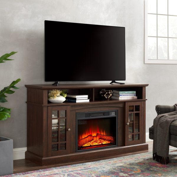 Classic & Modern TV Media Stand with 23" Fireplace Insert, Entertainment Console for TVs Up to 65", Featuring Open & Closed Storage Space