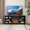 Electric Fireplace TV Stand with 3D Flame, LED Lights, Glass Shelves & USB Charging, Modern Wooden Media Center