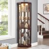 Corner Lighted Glass Curio Cabinet, Display Case for Living Room Ideal for Antiques, Wine and Bar Glass Storage with Built-in Light