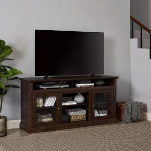 Modern Farmhouse TV Stand for TVs Up to 65", Media Console Entertainment Center with Glass Doors for Living Room