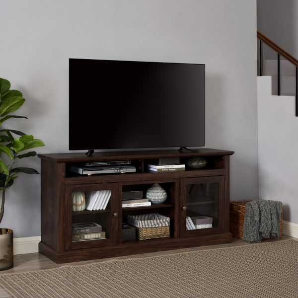 Modern Farmhouse TV Stand for TVs Up to 65", Media Console Entertainment Center with Glass Doors for Living Room