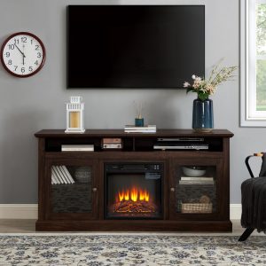 1-205.jpg Modern Media Console with 18" Fireplace Insert, Contemporary TV Stand for TVs Up to 65" with Open & Closed Storage