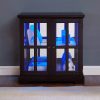 1-206.jpg LED Lighted Curio Display Cabinet with Lattice Doors, Retro Style Storage Bookcase with Adjustable Shelves, Elegant Antique Showcase for Home Decoration & Organization