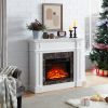 1-207.jpg Freestanding Electric Fireplace with Mantel & Realistic Stacked Stone Surround, Fireplace Heater with LED Flame, Remote Control & Timer