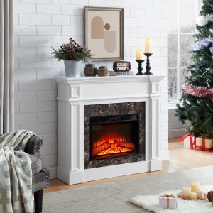 1-207.jpg Freestanding Electric Fireplace with Mantel & Realistic Stacked Stone Surround, Fireplace Heater with LED Flame, Remote Control & Timer