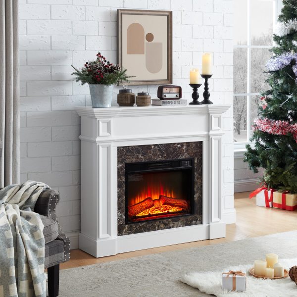 1-207.jpg Freestanding Electric Fireplace with Mantel & Realistic Stacked Stone Surround, Fireplace Heater with LED Flame, Remote Control & Timer