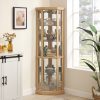 1-209.jpg Lighted Corner Glass Curio Cabinet with Built-in Light, Corner Display Case for Living Room Ideal for Antiques, Wine and Bar Glass Storage