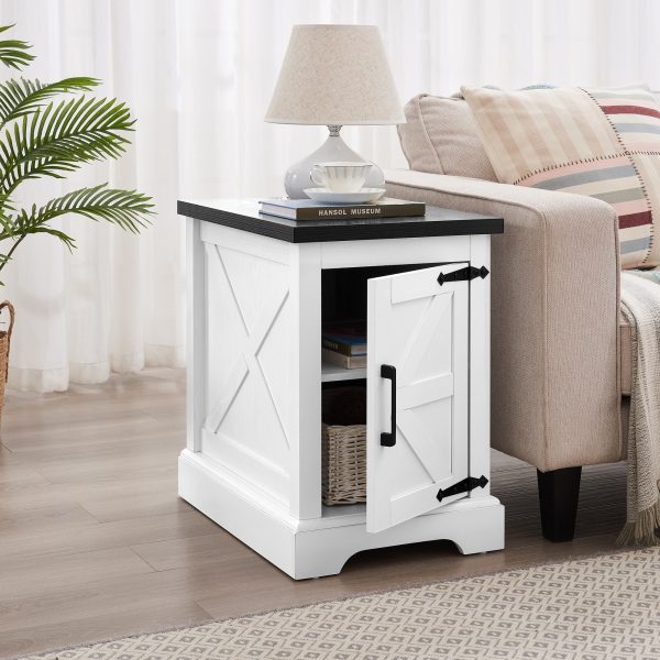 Rustic Farmhouse Rectangular End Table & Nightstand with Barn Door & Adjustable Storage Shelf, Versatile Side Table for Living Room and Bedroom