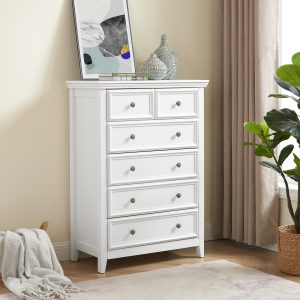 Modern 6-Drawer Dresser Cabinet C Farmhouse Style, Ideal for Living Room Clothes Storage & Closet Organization