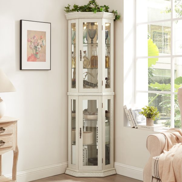1-215.jpg Lighted Corner Curio Cabinet with Tempered Glass Doors & Adjustable Shelves, Includes Bead Bulb C Perfect Home Bar Cabinet & Decorative Display Piece