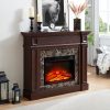 1-216.jpg Freestanding Electric Fireplace with Mantel & Realistic Stacked Stone Surround, Fireplace Heater with LED Flame, Remote Control & Timer