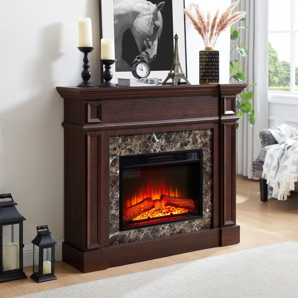 1-216.jpg Freestanding Electric Fireplace with Mantel & Realistic Stacked Stone Surround, Fireplace Heater with LED Flame, Remote Control & Timer