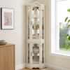 Lighted Glass Curio Cabinet with Tempered Glass Doors & Shelves, Crown-Style Corner Display Cabinet with Bulb Included C Decorative Corner Storage for Living Room & Bedroom