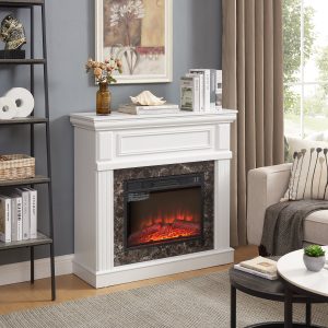 White Electric Fireplace with Mantel Surround, 23" Fireplace Insert, Adjustable Flame & Remote Control