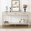 60" Beige Painted Console Table with 3 Drawers & Storage Shelf, Farmhouse Wooden Entryway Sofa Table for Living Room, Hallway, Entryway, Foyer and Corridor