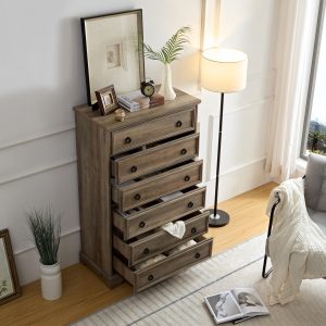 Modern 6-Drawer Tall Dresser, Bedroom Chest of Drawers & Closet Storage Organizer, Easy-Pull Handles with Textured Borders, Ideal for Living Room & Hallway