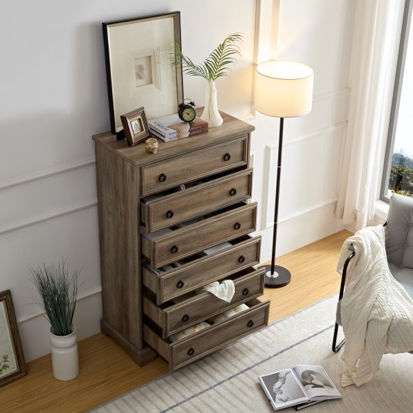 1-220.jpg Modern 6-Drawer Tall Dresser, Bedroom Chest of Drawers & Closet Storage Organizer, Easy-Pull Handles with Textured Borders, Ideal for Living Room & Hallway