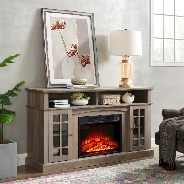 Classic & Modern TV Media Stand with 23" Electric Fireplace Insert, Entertainment Console for TVs Up to 65" with Open & Closed Storage