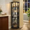 1-224.jpg Lighted Corner Curio Cabinet C Elegant Display Case for Living Room, Ideal for Antique Collectibles, Wine & Bar Glass Storage
