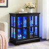 1-225.jpg LED Curio Display Cabinet, Antique-Style Showcase with Adjustable Shelves, Retro Design with Lattice Doors, Elegant Bookcase & Storage Cabinet for Home Decoration & Organization