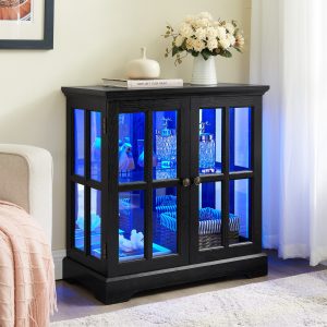 LED Curio Display Cabinet, Antique-Style Showcase with Adjustable Shelves, Retro Design with Lattice Doors, Elegant Bookcase & Storage Cabinet for Home Decoration & Organization