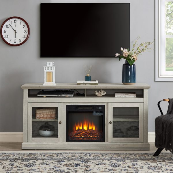 1-227.jpg Contemporary TV Media Stand with 18" Fireplace Insert C Modern Entertainment Console, Fits TVs Up to 65", with Open & Closed Storage Space