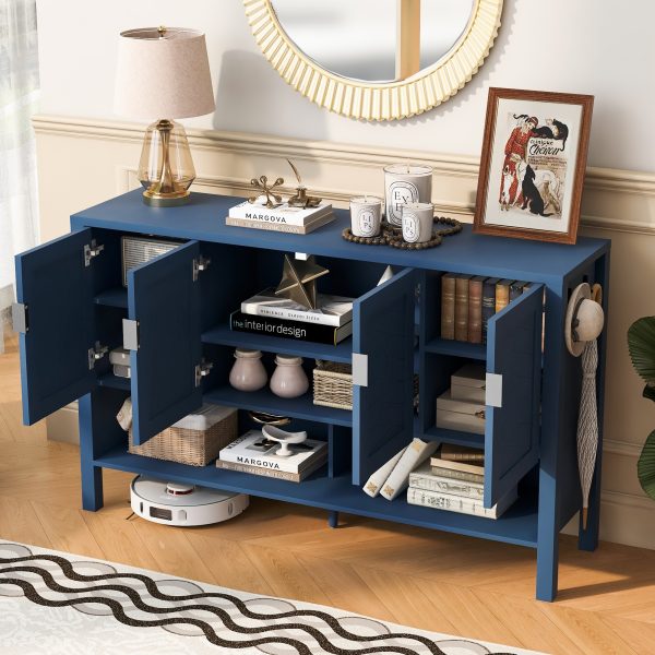 1-23.jpg 55.1'' Storage Sideboard with 4 Doors, Multifunctional Buffet with Open Shelf & 2-Tier Adjustable Shelves, Modern Cabinet with Dual Hooks for Living Room, Hallway, Dining Area & Office