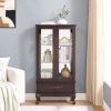 Lighted Glass Curio Cabinet with Adjustable Glass Shelves, 2 Doors & 1 Drawer, Multifunctional Display/Wine Storage Cabinet, Sideboard with Included Bulb