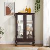 1-234.jpg 2-Door Curio Display Cabinet with Tempered Glass Doors, Mirrored Back Panel & Adjustable Shelves, Lighted Showcase with Bulb Included for Home & Office