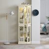 Lighted Glass Curio Display Cabinet with Wooden Frame, Multifunctional Glass Storage & Wine Cabinet, Ideal for Toy & Antique Display in Living Room, Kitchen and Pantry, Light Bulb Included