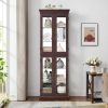 Lighted Glass Curio Display Cabinet with Wooden Frame, Multifunctional Glass Storage & Wine Cabinet, Ideal for Toy Display in Living Room, Kitchen and Pantry (Light Bulb Included)