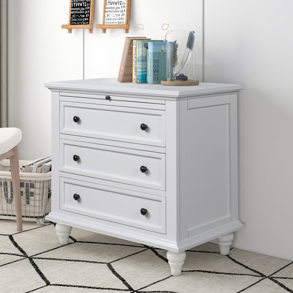 27.6'' Painted Nightstand with Pull-Out Tray & 3 Drawers, Minimalist Bedside Cabinet with Rubber Legs & Metal Handles, Suitable for Bedroom, Sofa Side & Office