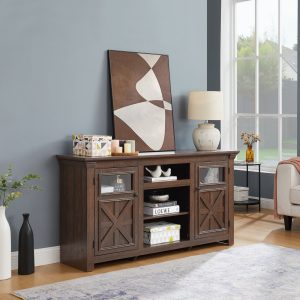 1-240.jpg 2-Door Modern Farmhouse Cabinet & TV Media Stand, Large Barn-Inspired Home Entertainment Console with Rustic Barn Design