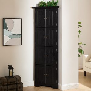 4-Tier 72" Tall Corner Kitchen Pantry Storage Cabinet with 8 Doors, Farmhouse Style Corner Cabinet with Shelves, Multifunctional Bookshelf & Storage Cabinet for Bathroom and Living Room