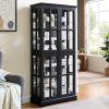 Vintage Curio Display Cabinet with 4 Glass Doors & Adjustable Shelves, Antique Style Showcase for Collectibles, Ideal for Home & Office, E26 Bulb Included