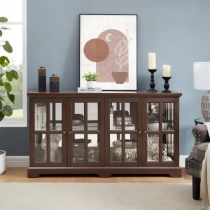 1-246.jpg LED Antique Curio Display Cabinet with 4 Glass Doors & Adjustable Shelves, Vintage Showcase for Collectibles, Ideal for Home and Office Use