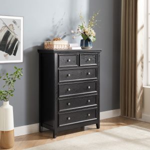 Modern 6-Drawer Dresser & Storage Cabinet C Farmhouse Style Chest of Drawers with 6 Drawers, Multifunctional Closet Organizer for Clothes Storage, Suitable for Living Room and Home Organization