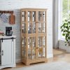 Antique Curio Display Cabinet with 4 Glass Doors & Adjustable Shelves, Vintage Showcase for Collectibles, Suitable for Home & Office Use, E26 Bulb Included