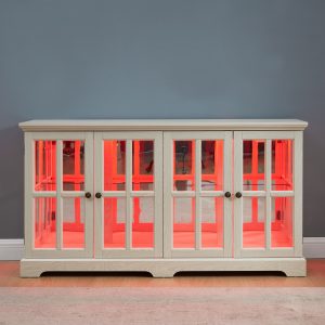 1-254.jpg LED Antique Curio Display Cabinet with 4 Glass Doors & Adjustable Shelves, Vintage Style Showcase for Collectibles, Ideal for Home and Office Use