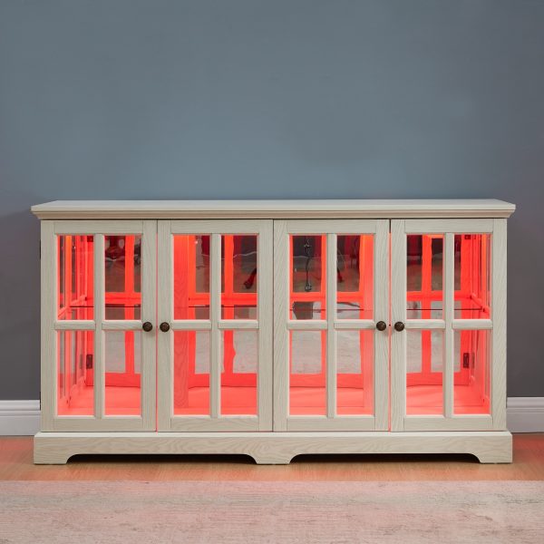 LED Antique Curio Display Cabinet with 4 Glass Doors & Adjustable Shelves, Vintage Style Showcase for Collectibles, Ideal for Home and Office Use