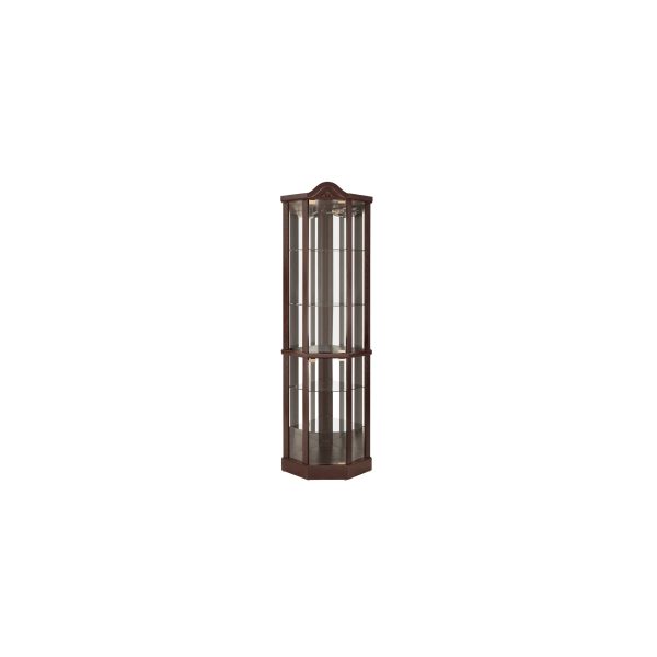 Lighted Glass Corner Curio Cabinet with Adjustable Glass Shelves, Carved Decorative Display & Wine Cabinet Featuring Built-in Light Bar