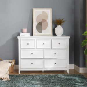 Modern 7-Drawer Dresser Cabinet, Farmhouse Style Chest of Drawers with Storage, Multi-Purpose Clothes Organizer for Living Room and Closet