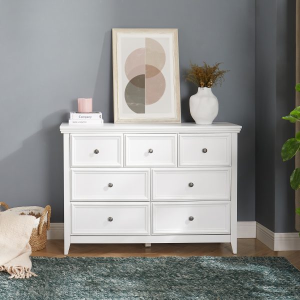 Modern 7-Drawer Dresser Cabinet, Farmhouse Style Chest of Drawers with Storage, Multi-Purpose Clothes Organizer for Living Room and Closet