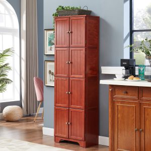 1-262.jpg 72.4-Inch Tall Freestanding Storage Cabinet with 8 Doors & 4 Shelves, Multi-Purpose Bookshelf for Living Room, Kitchen, Dining Room and Office