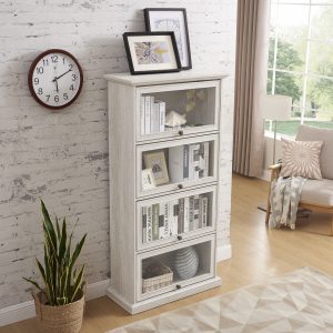 4-Tier Glass Display Cabinet with Flip-Up Glass Doors, Multi-Functional Curio Storage for Collectibles, Toy Figures & Books, Suitable as a Living Room Bookcase