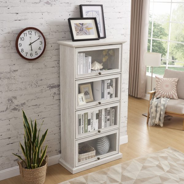 4-Tier Glass Display Cabinet with Flip-Up Glass Doors, Multi-Functional Curio Storage for Collectibles, Toy Figures & Books, Suitable as a Living Room Bookcase