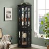 Lighted Corner Curio Cabinet with Tempered Glass Doors and Shelves C Elegant Oak Finish, Perfect Display & Storage for Living Room and Bedroom